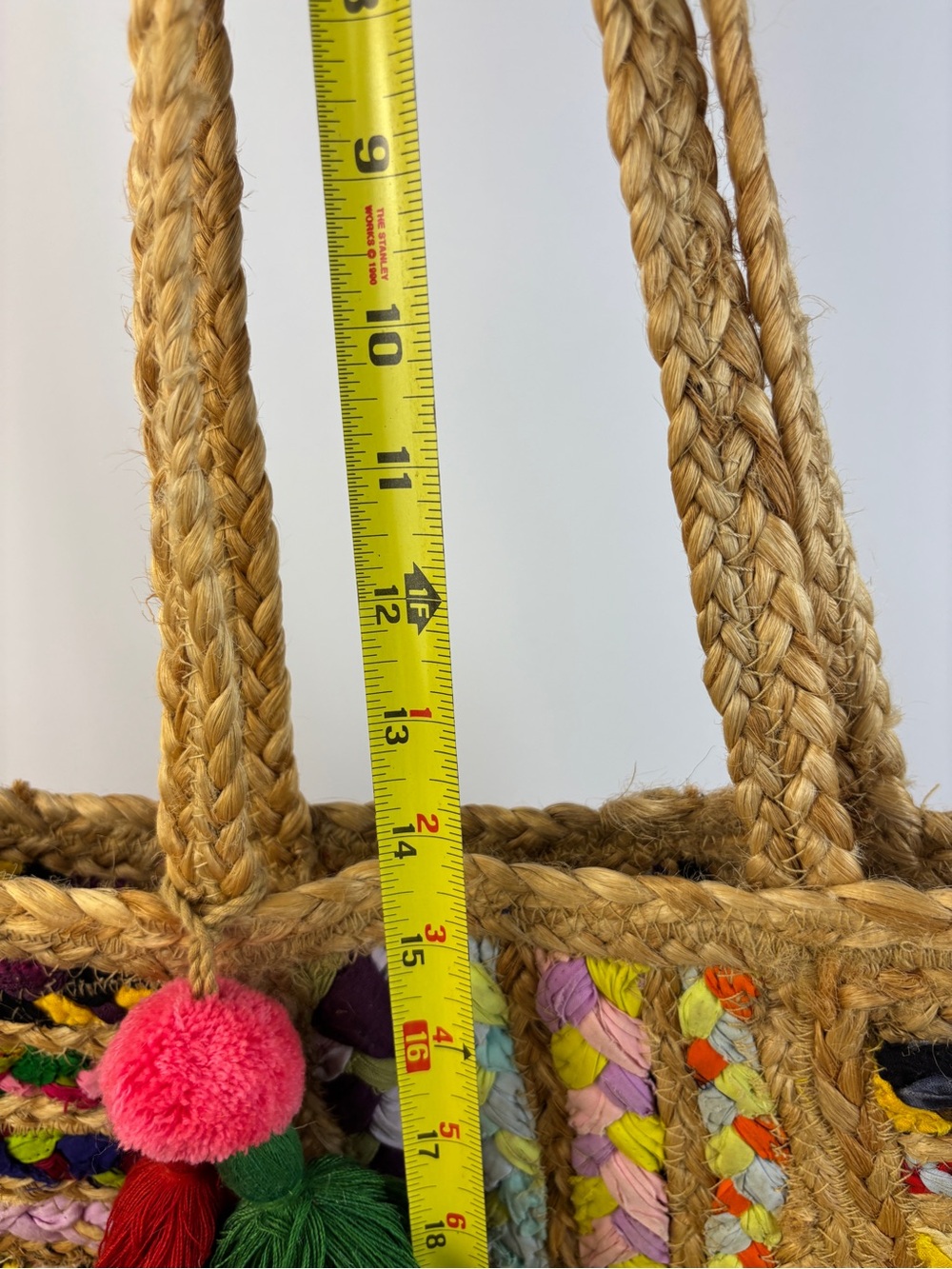 Unbranded Multicolor Braided Jute Tote Bag with Pom Pom Tassels - Picture 11 of 11